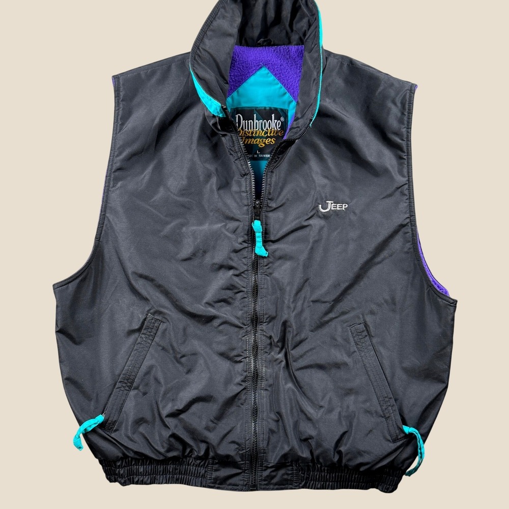 Vintage Dunbrooke Vest Mens L Black Jeep Fleece Lined Nylon 90s Gorpcore Teal